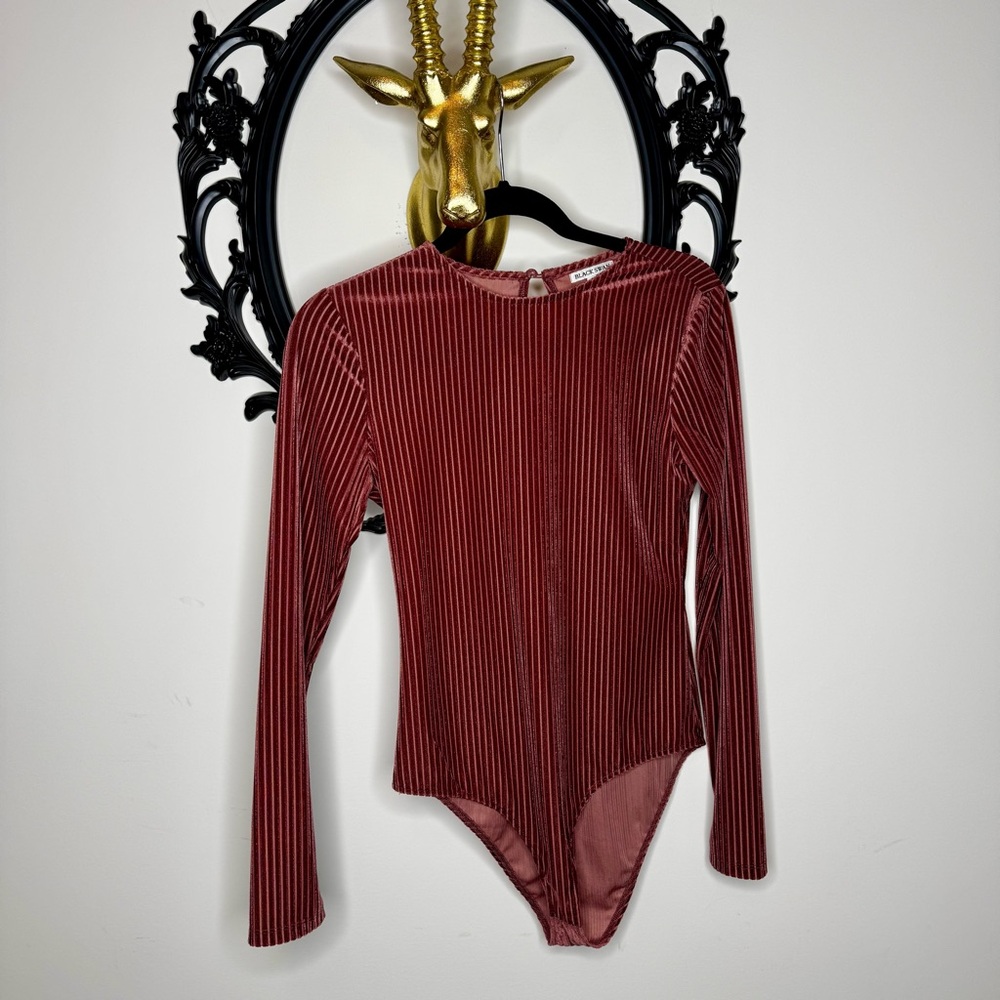 Black Swan Dark Coral Velvet Long Sleeve Body Suit